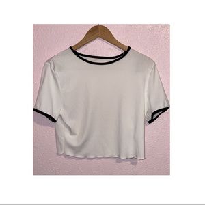 Lettuce Trim Crop Ribbed Ringer Tee